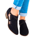 Autumn Suede Carved Rhinestone High Heel Stylish Short Boots